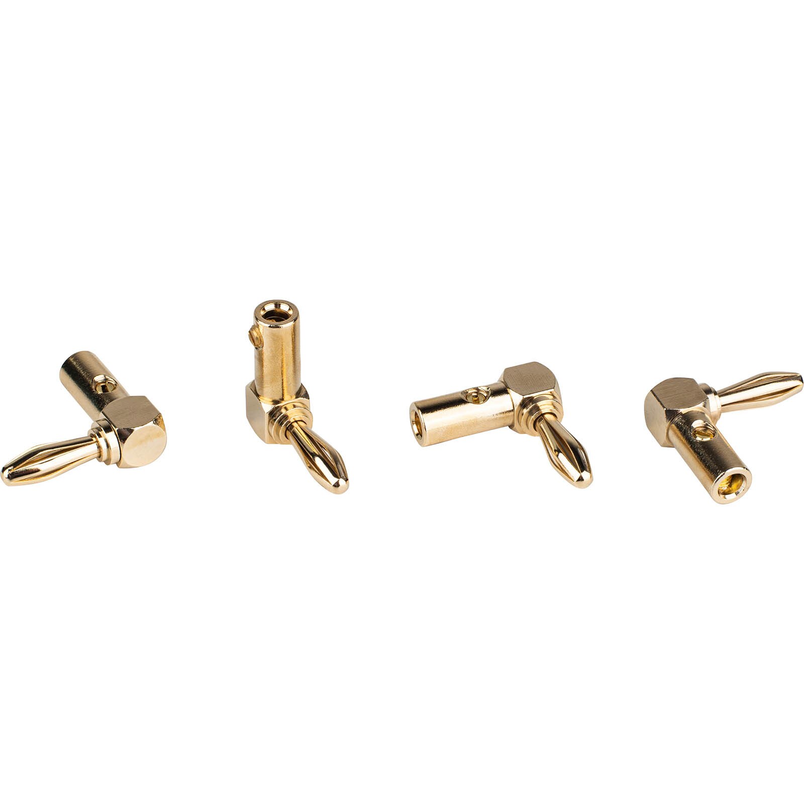 Right Angle Gold Plated Banana Jacks 2 Red + 2 Black with Set Screws